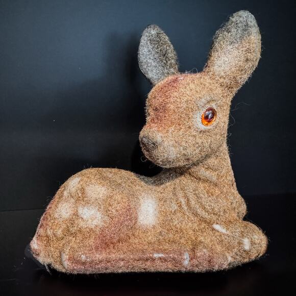 Vintage Fuzzy Flocked Fawn-CottageCore-Folk-Woodland-Whimsical-Country-5” Tall - Picture 1 of 8